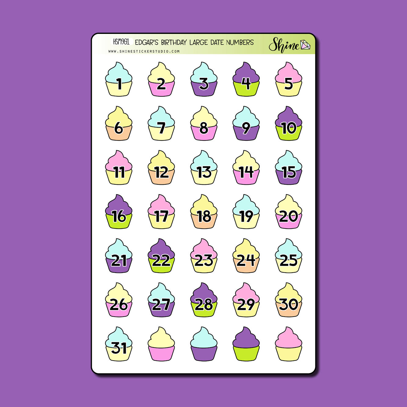 Edgar's Birthday Large Date Number Planner Stickers – Shine Sticker Studio