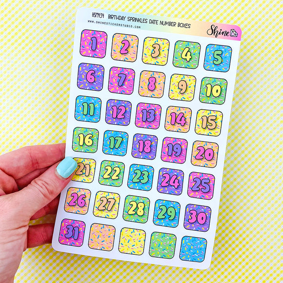 Birthday Sprinkles Date Number Box Stickers