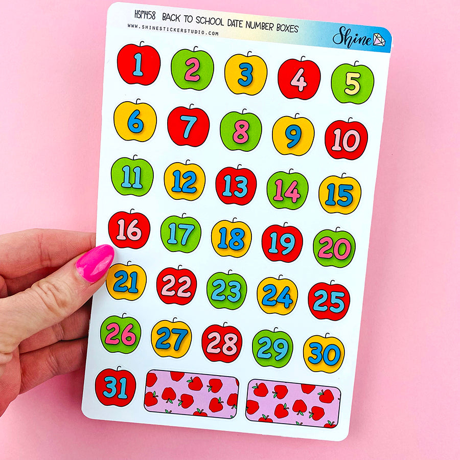Back to School Apple Date Number Box Stickers – Shine Sticker Studio