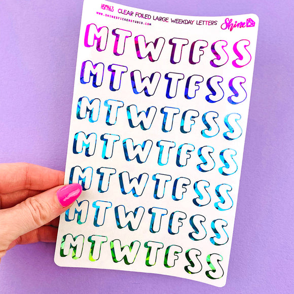 Clear Foiled Large Weekday Letter Stickers