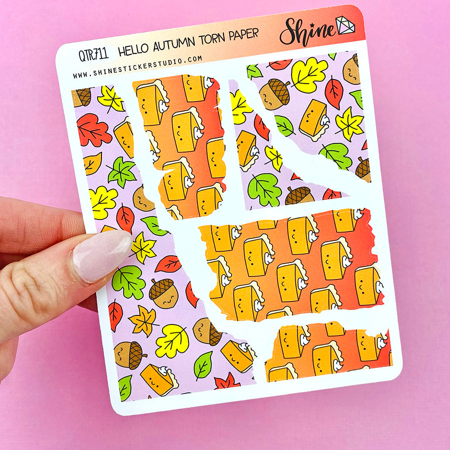 Hello Autumn Torn Paper Stickers – Shine Sticker Studio