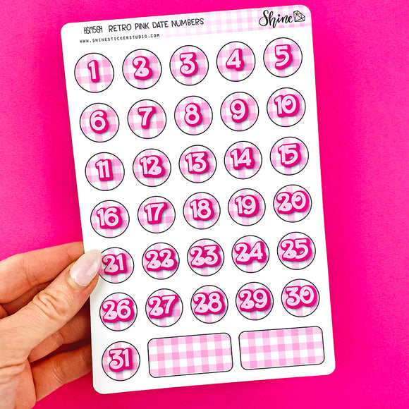 Retro Pink Large Round Date Number Stickers