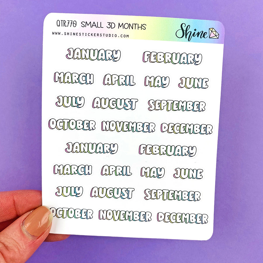 Small 3D Month Stickers – Shine Sticker Studio