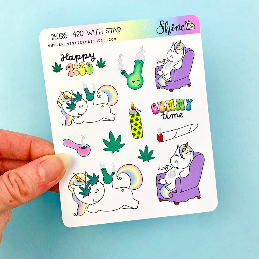 420 With Star Deco Stickers Shine Sticker Studio