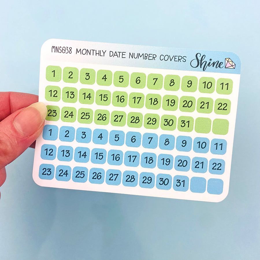 Date Numer Monthly Date Number Covers Mini Sheet – Shine Sticker Studio