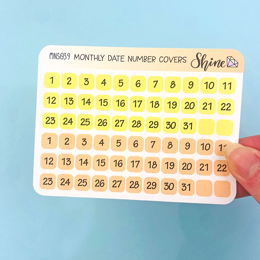 Date Numer Monthly Date Number Covers Mini Sheet – Shine Sticker Studio