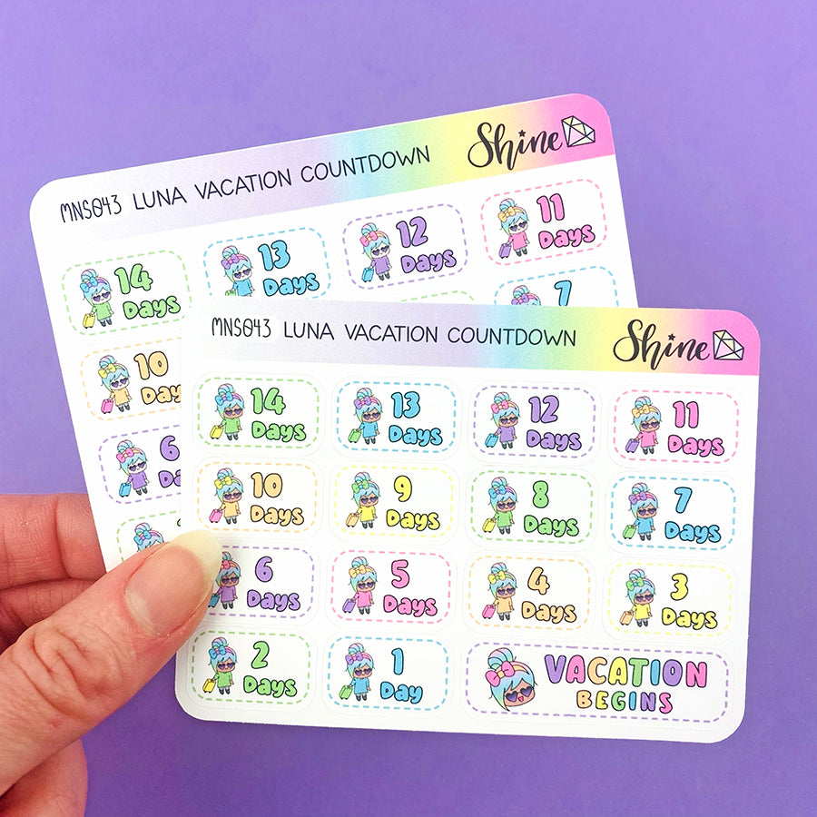 Sticker Sprout Countdown Luna Vacation Countdown Mini Sheet – Shine Sticker Studio