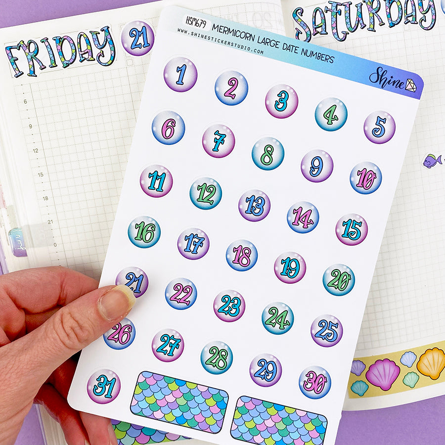 Mermicorn Large Date Number Stickers – Shine Sticker Studio