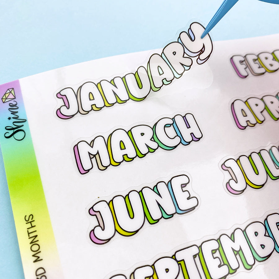 Month Code Sticker Clear Large 3D Months Planner Stickers – Shine Sticker Studio
