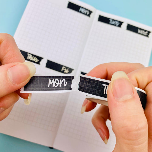 Black Perforated Date Cover Holo FOILED Washi Tape