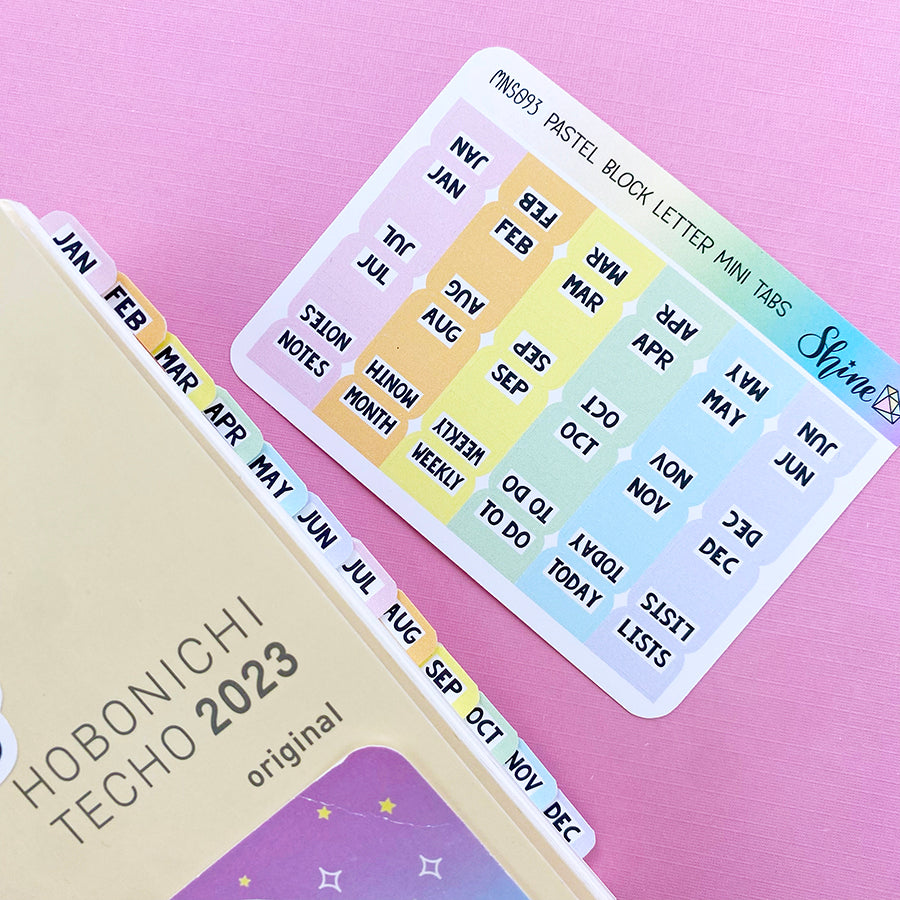 Pastel Block Letter Mini Monthly Tab Stickers Mini Sheet – Shine ...