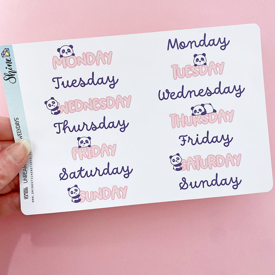 Unbearably Cute Weekday Planner Stickers – Shine Sticker Studio