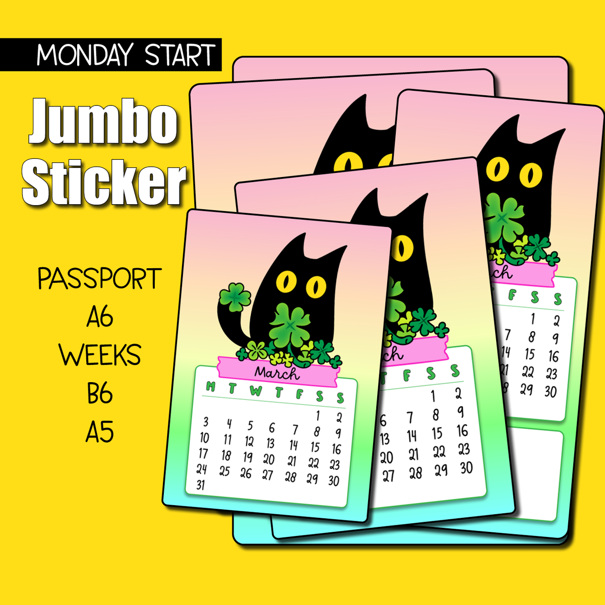 CLEARANCE 2025 March Calendar Jumbo Sticker - Monday Start – Shine ...