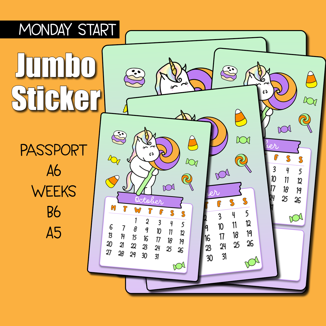 CLEARANCE 2025 October Calendar Jumbo Sticker - Monday Start – Shine ...