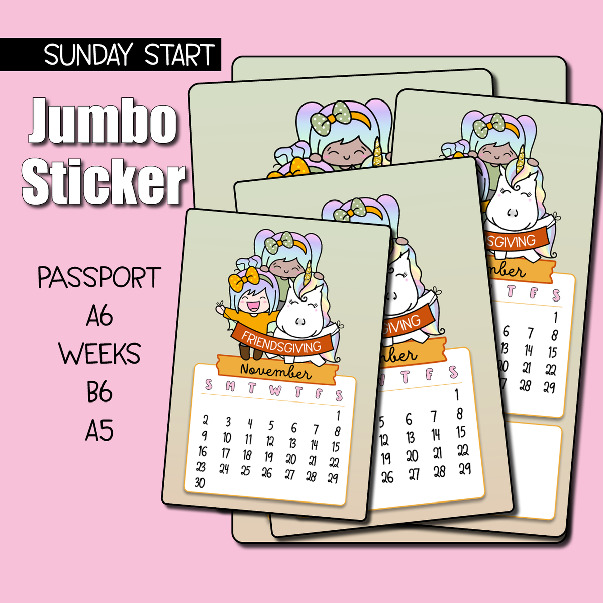 CLEARANCE 2025 November Calendar Jumbo Sticker - Sunday Start – Shine ...