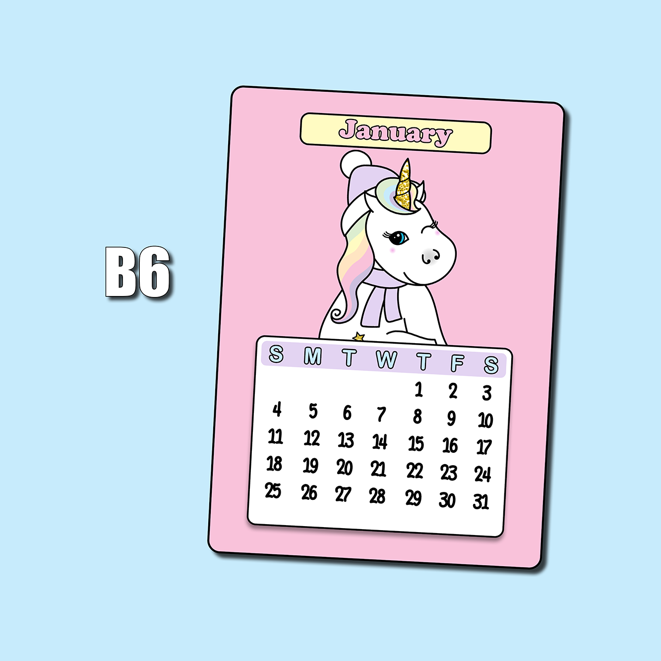 2026 January Calendar Jumbo Sticker Sunday Start Shine Sticker Studio