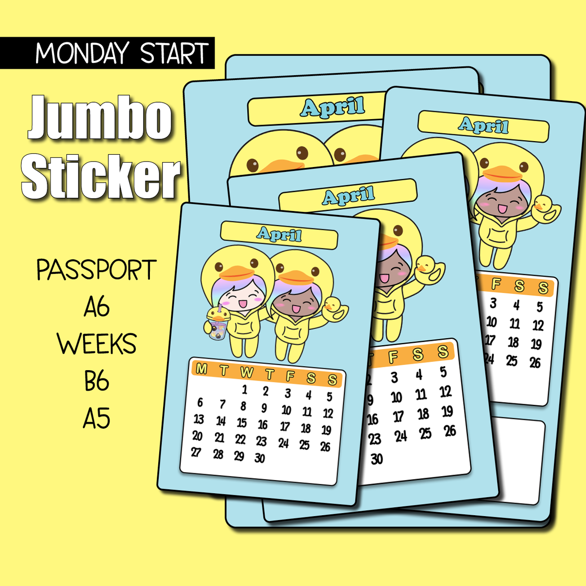 Hello Paril Sticker 2026 April Calendar Jumbo Sticker - Monday Start – Shine Sticker Studio