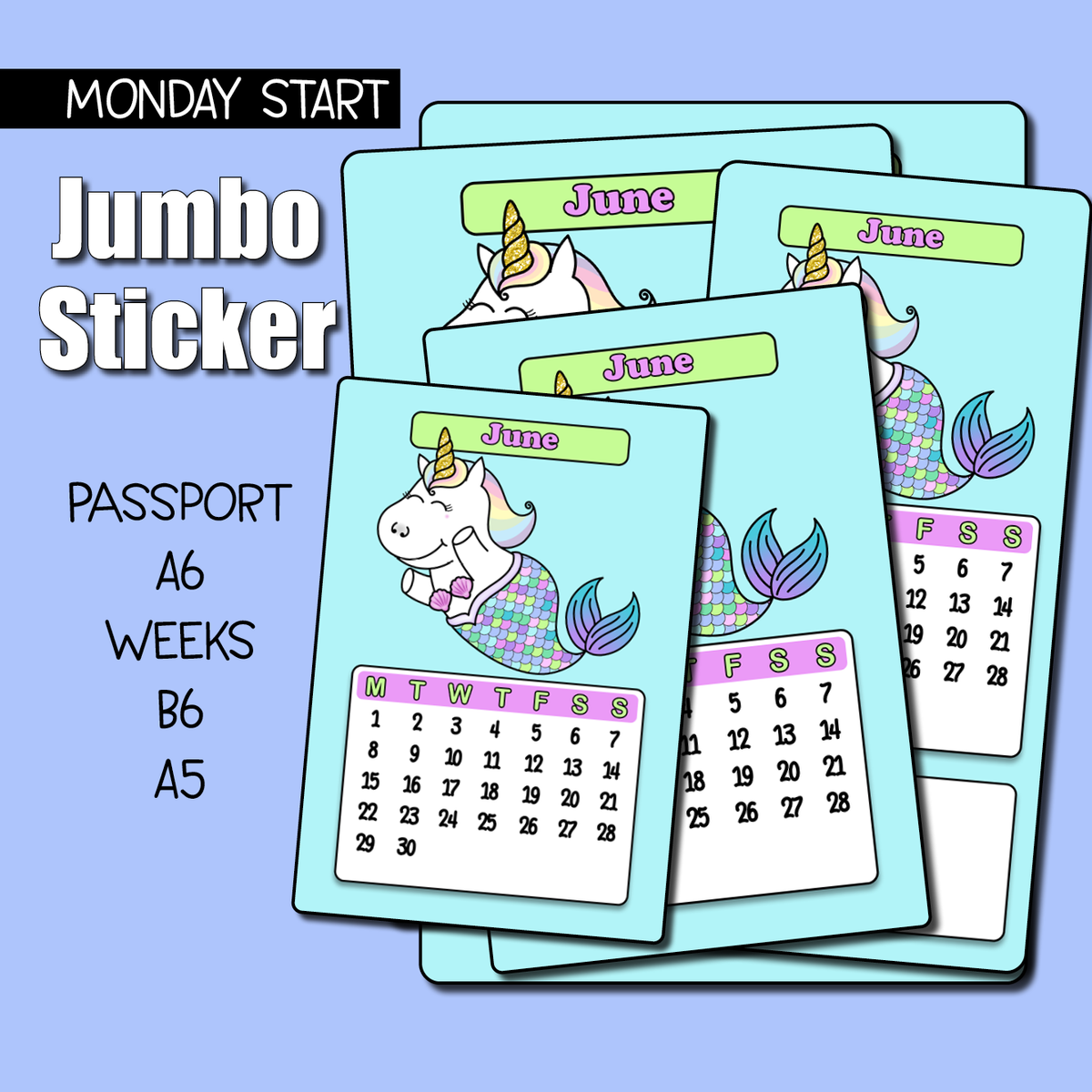 2026 June Calendar Jumbo Sticker - Monday Start – Shine Sticker Studio