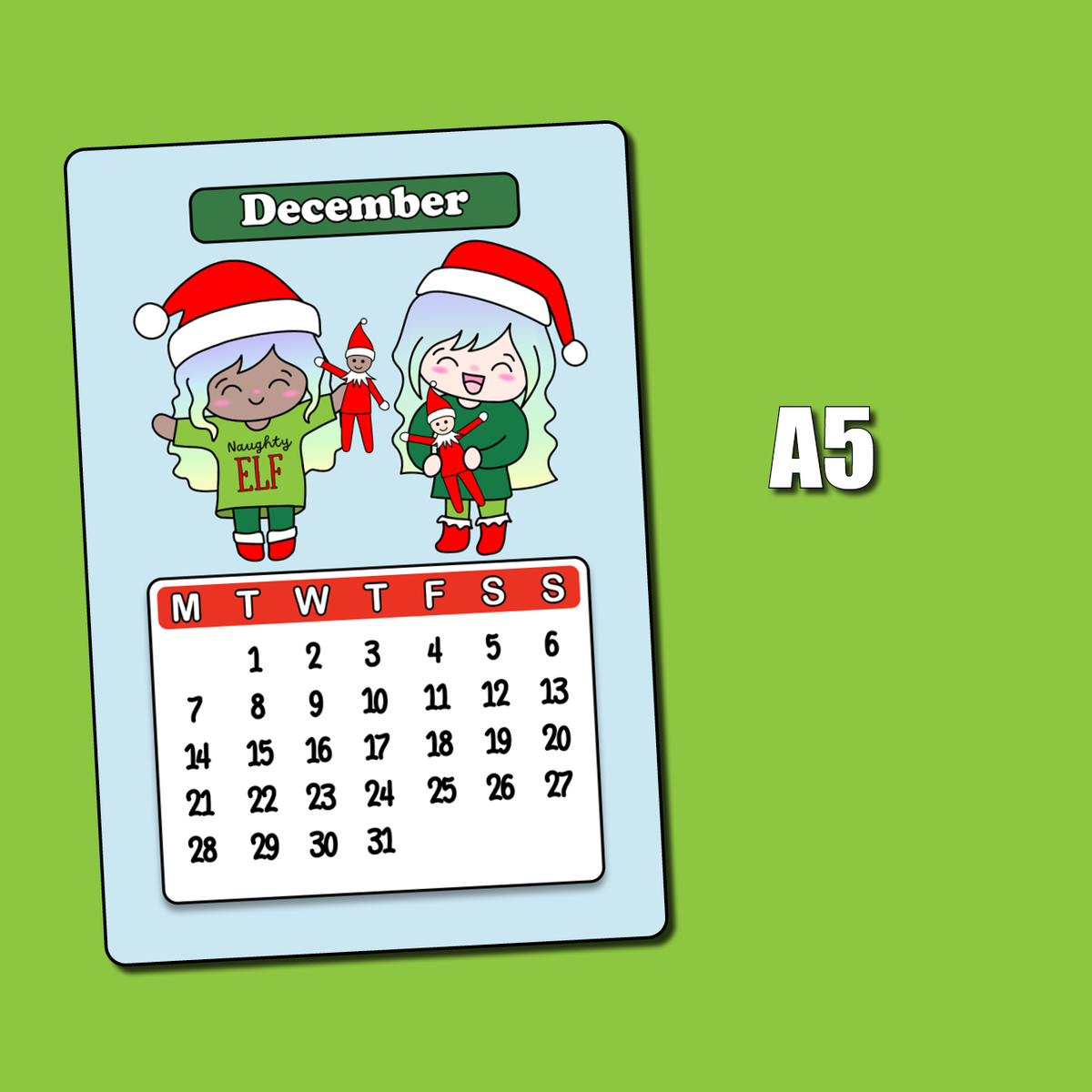 2026 December Calendar Jumbo Sticker - Monday Start – Shine Sticker Studio