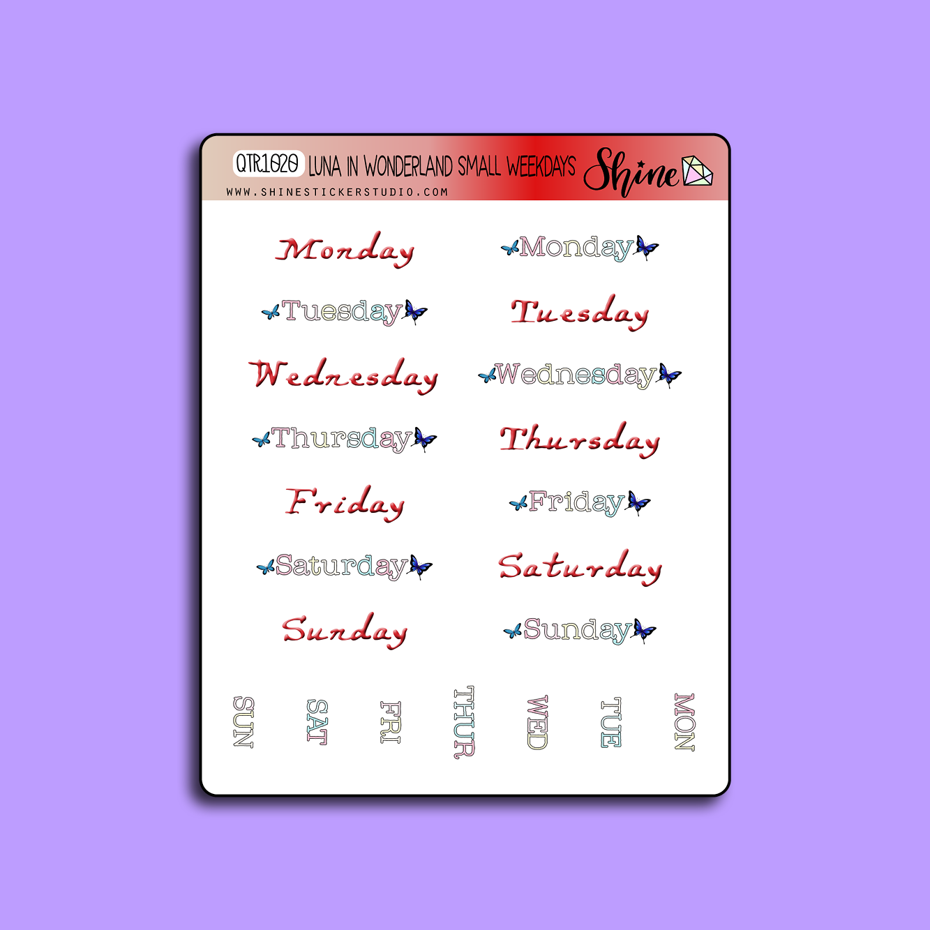 Luna in Wonderland Small Weekday Planner Stickers – Shine Sticker Studio
