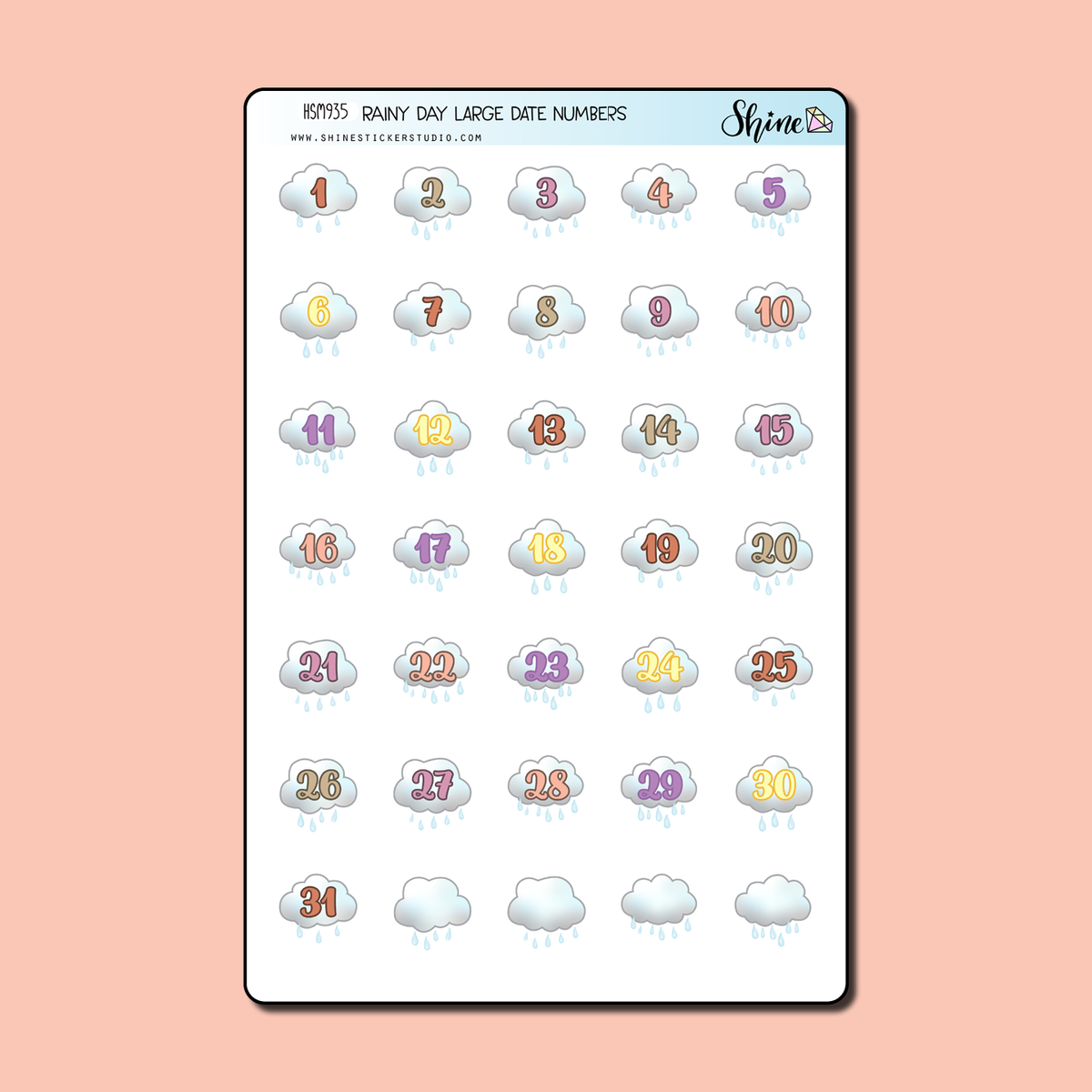 Rainy Day Large Date Number Planner Stickers – Shine Sticker Studio