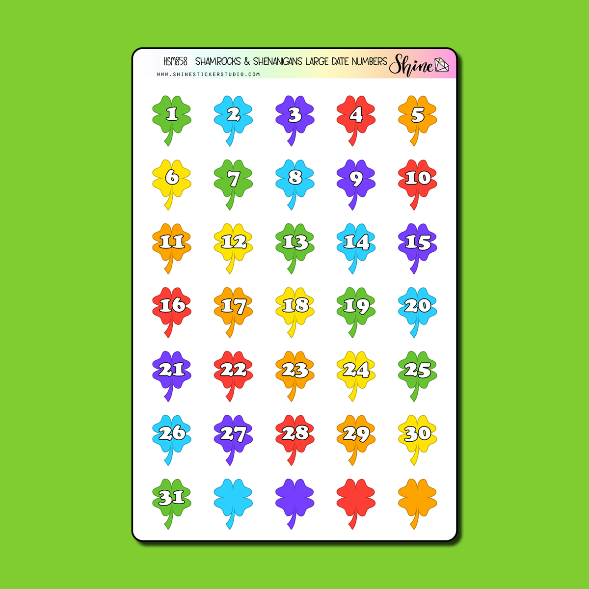 Shamrocks & Shenanigans Large Date Number Planner Stickers – Shine ...