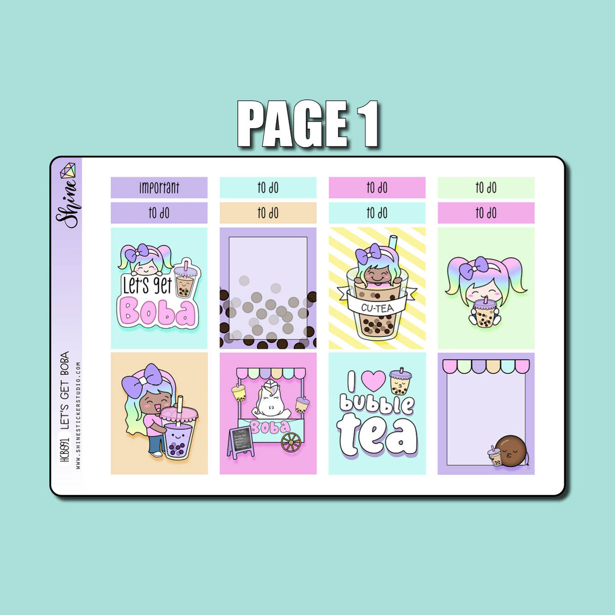 Let's Get Boba Hobonichi Cousin Sticker Kit – Shine Sticker Studio