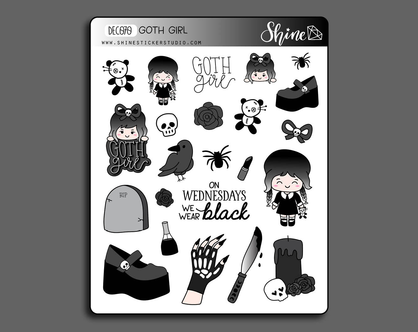 Goth Girl Deco Stickers Shine Sticker Studio Goth girl deco stickers shine sticker studio