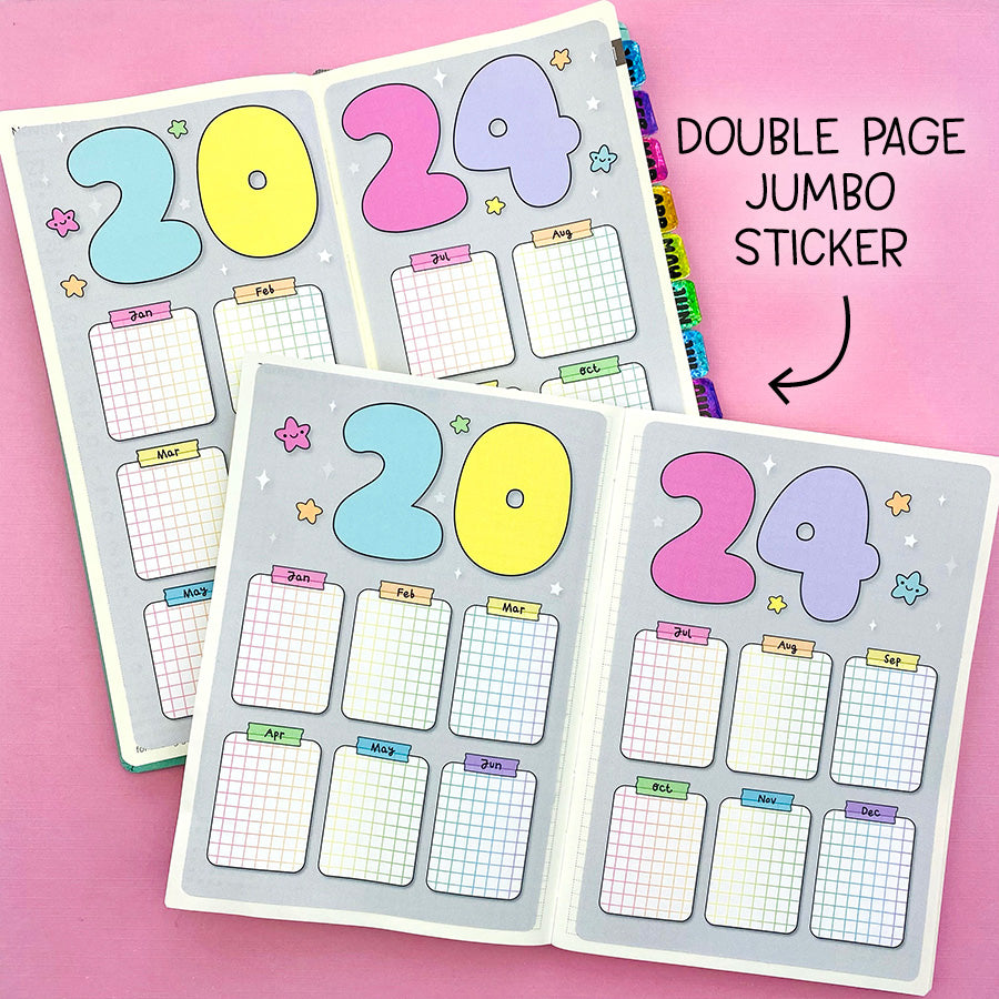 Printable Double Sticker 2024 Monthly Double Page Jumbo Sticker – Shine Sticker Studio