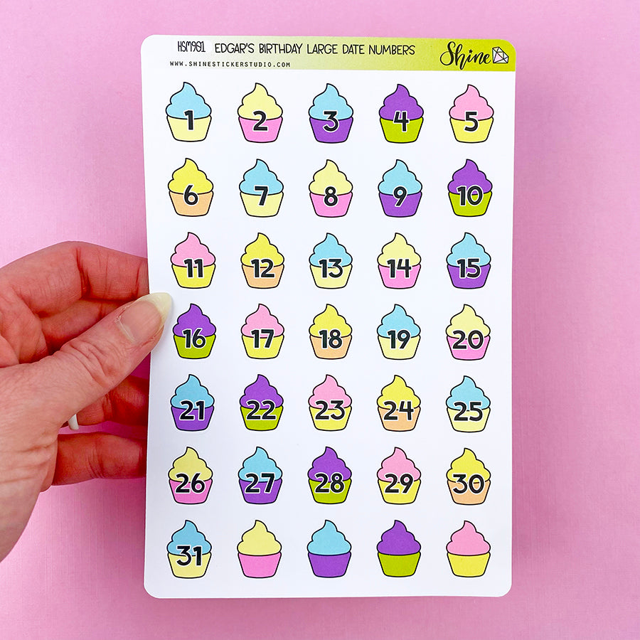 Edgar's Birthday Large Date Number Planner Stickers – Shine Sticker Studio