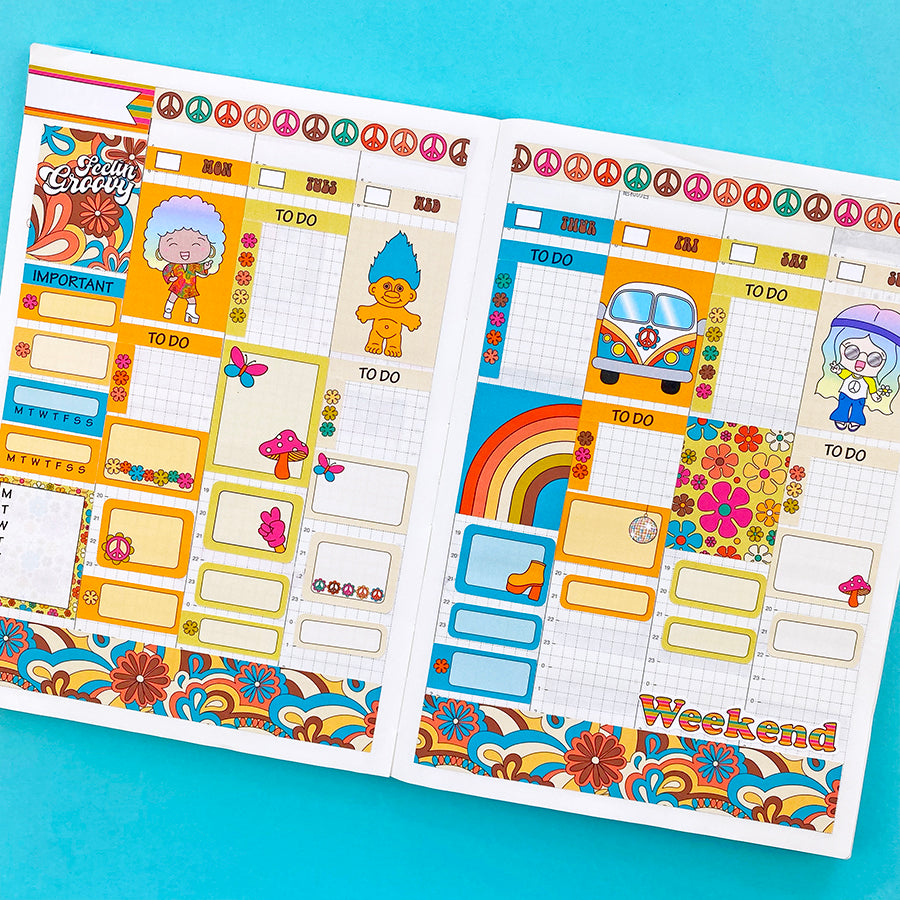 Feelin' Groovy Hobonichi Cousin Planner Sticker Kit – Shine Sticker Studio