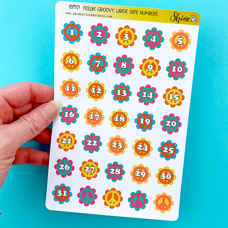 Need Dat Sticker Feelin' Groovy Large Date Number Planner Stickers – Shine Sticker Studio