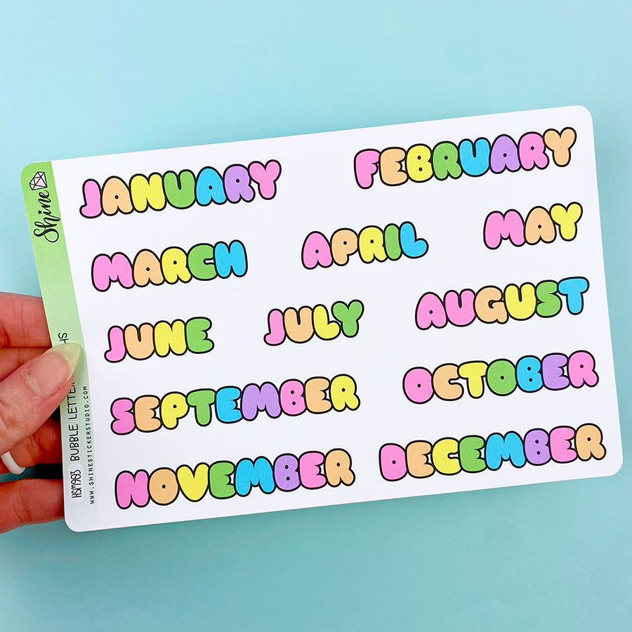 Large Bubble Letter Months Planner Stickers – Shine Sticker Studio