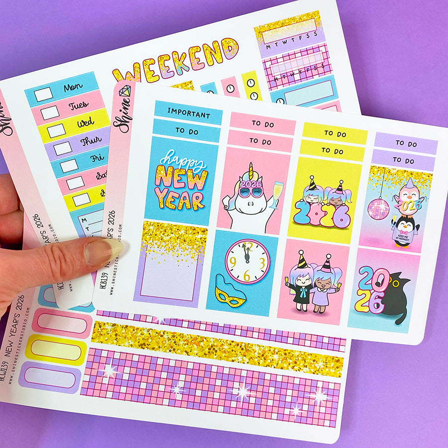 New Year's 2026 Hobonichi Cousin Planner Sticker Kit – Shine Sticker Studio