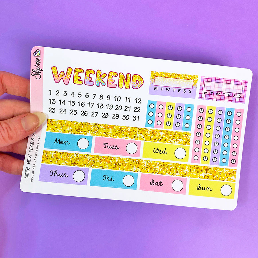 New Year's 2026 Vertical Weekly Planner Sticker Kit – Shine Sticker Studio