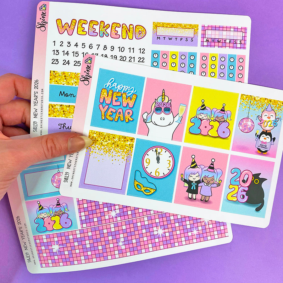 New Year's 2026 Vertical Weekly Planner Sticker Kit – Shine Sticker Studio