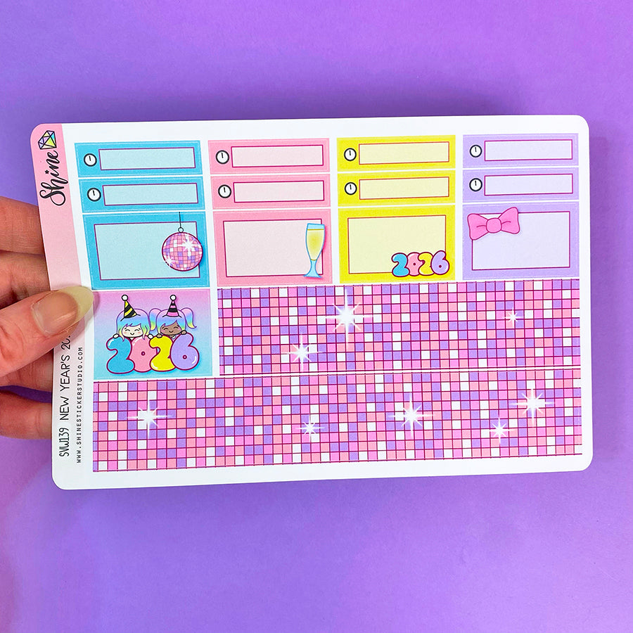 New Year's 2026 Vertical Weekly Planner Sticker Kit – Shine Sticker Studio