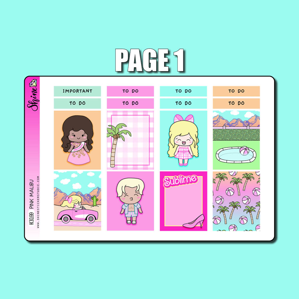 Pink Malibu Hobonichi Cousin Planner Sticker Kit – Shine Sticker Studio