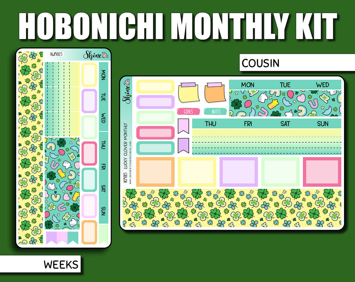 Undated Lucky Clover Monthly Kit - Hobonichi – Shine Sticker Studio