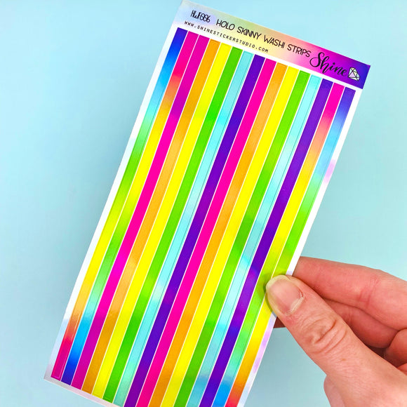 Holo Vinyl Rainbow Colors Skinny Washi Strips