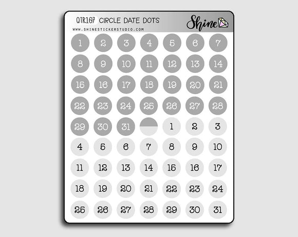 Light and Dark Grey Circle Date Dot Stickers By Shine Studio