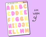 Purple, Orange, and Yellow Alphabet Bubble Letter Stickers Designed By Shine Studio