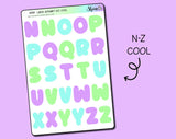 Large Alphabet Letter Stickers From N-Z | Purple, Green, And Blue Colors | Shine Sticker Studio