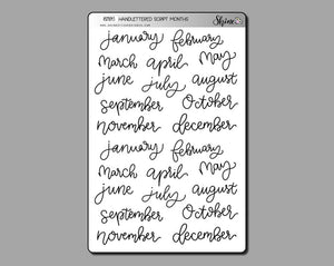Clear Handlettered Script Month Stickers By Shine Sticker Studio