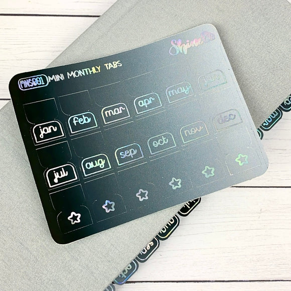 Black and White FOIL Mini Monthly Tabs Mini Sheet Created By Shine Studio