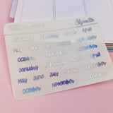 Blue & White FOIL Clear Months Stickers By Shine Sticker Studio