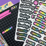 Colorful Blackout Days of the Week Stickers By Shine Sticker Studio
