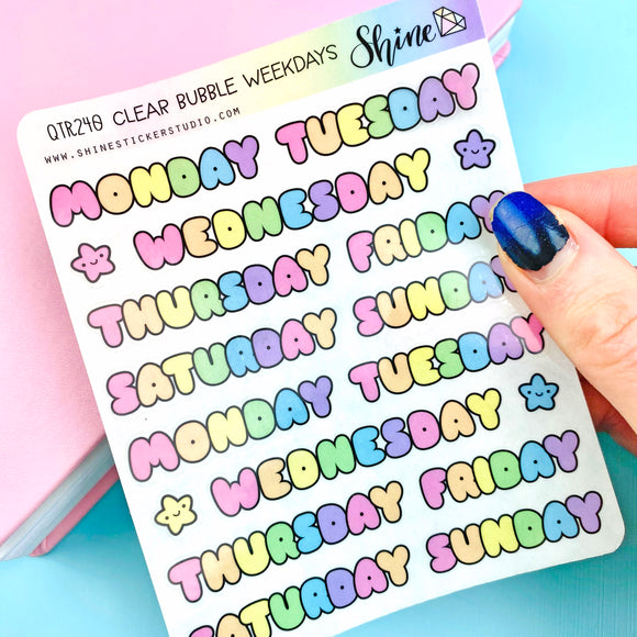Clear Bubble Weekday Stickers