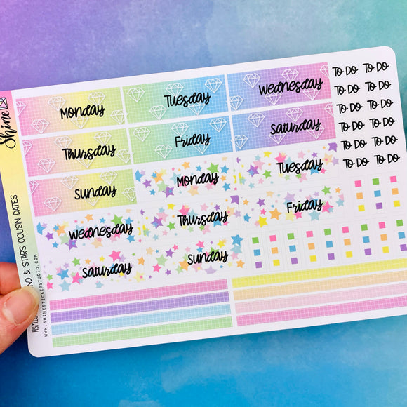 Diamonds & Stars Hobonichi Cousin Daily Date Cover Stickers