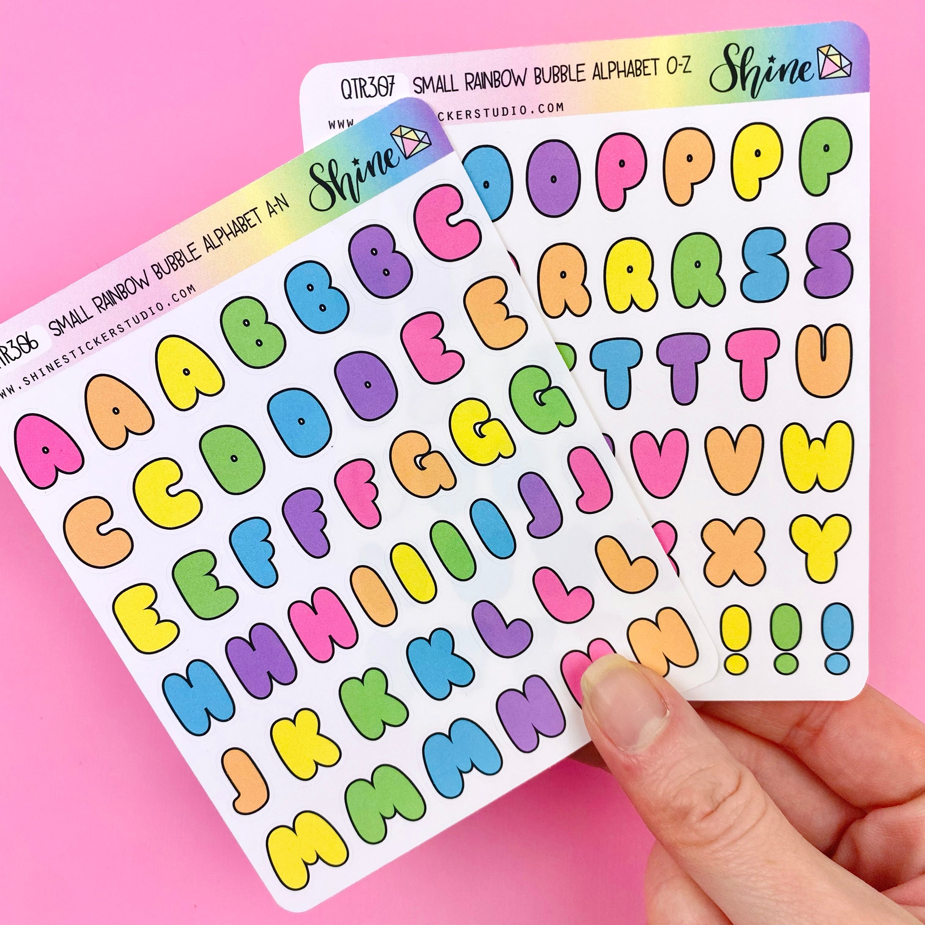 Small Rainbow Bubble Letter Alphabet Stickers – Shine Sticker Studio